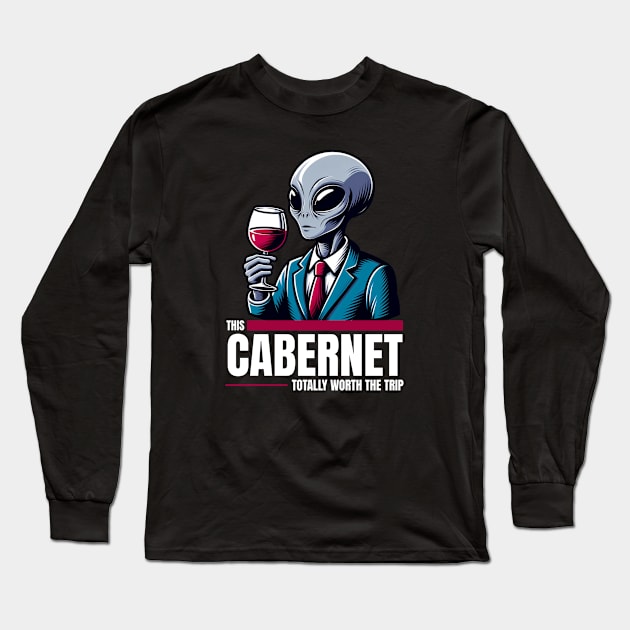 Worth the Trip - Alien with Wine Long Sleeve T-Shirt by Critter Chaos